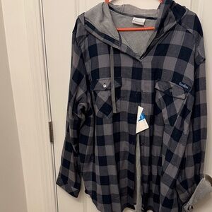Columbia Carolina Blue and Gray Plaid Hooded Shirt